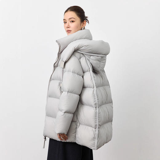 丁摩90白鸭绒2025冬新款连帽宽松茧型云朵泡芙羽绒服女中长款显瘦加厚ALW2508 商品图0