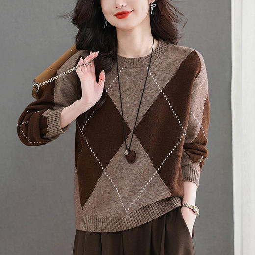 CC菱格针织衫冬装时髦洋气打底衫女大码胖mm遮肚子上衣宽松显瘦毛衣 商品图2