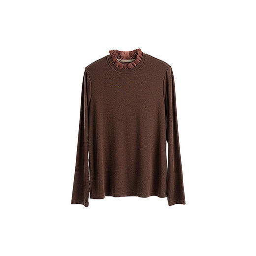绽放013朵/天丝羊毛拼欧根纱花边立领长袖T恤叠搭舒适高弹打底衫 商品图4