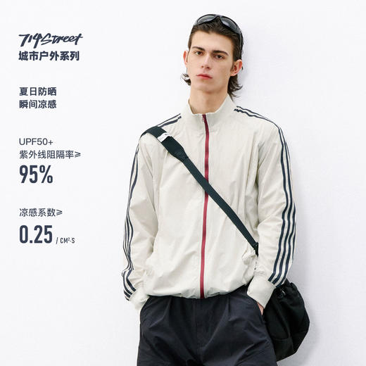 714street美式复古条纹撞色夹克2026春季凉感防晒情侣运动外套男 商品图0