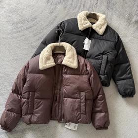 D123011新品女士羊羔毛领短款羽绒服外套保暖通勤