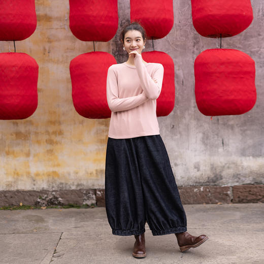 特绽放023朵/可靠双面绒T·双面德绒圆领正常肩长袖T恤显瘦打底衫 商品图3