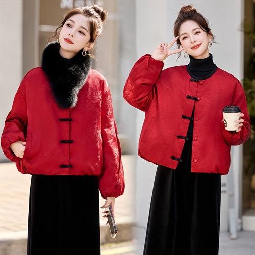 爆款超好看红色洋气外套，新中式真狐狸毛短款羽绒（配真毛领）HR-RSLD2871 商品图0