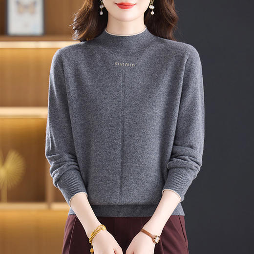 CC100纯羊毛半高领简约刺绣针织衫女秋冬新款百搭保暖羊毛打底毛衣 商品图3