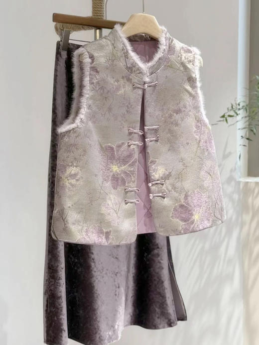 【百图lulu定制】【紫樱马甲】 新中式 水貂毛 紫色 夹棉马甲 商品图8