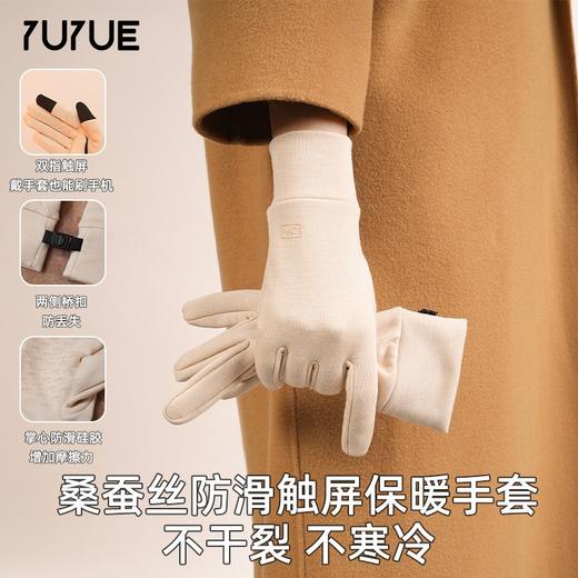 丁摩秋冬新款真丝手套一片式掌心内里绒面100%桑蚕丝双指触屏手套ALW167 商品图0