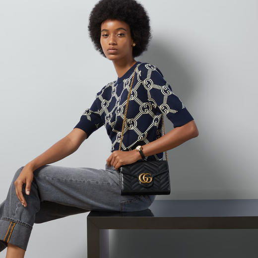 【三】GUCCI 古驰 女士 GG Marmont系列 绗缝迷你斜挎单肩包 黑色 474575 DTD1T 1000 商品图4