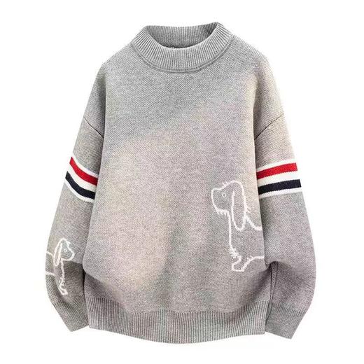 D123014新款红白蓝拼接小狗圆领针织衫男女同款毛衣 商品图1