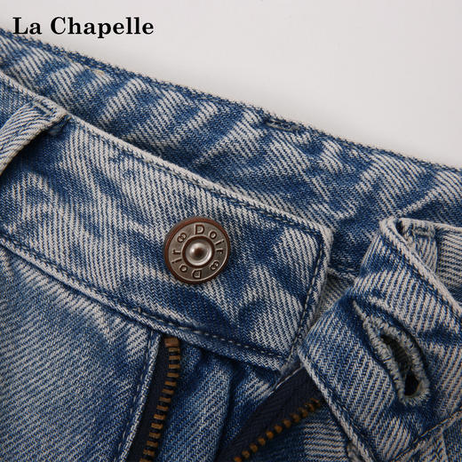 天猫同步【100棉+垂感有型】拉夏贝尔/La Chapelle复古水洗浅蓝牛仔直筒裤新款显瘦显腿直长裤 商品图4