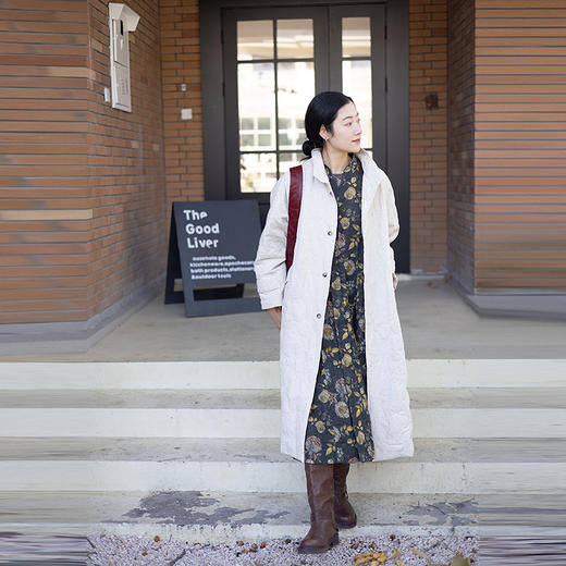 绽放066朵/棉麻提花宽松气质长款风衣外套女中长款棉服插肩袖大衣 商品图1