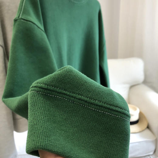 丁摩 短版圆领明线卫衣女宽松套头小个子显高显瘦学生休闲长袖外套上衣 商品图2