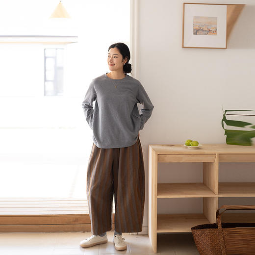 绽放047朵/纯棉花纱竹节肌理长袖T恤松弛感插肩袖简约内搭打底衫 商品图2