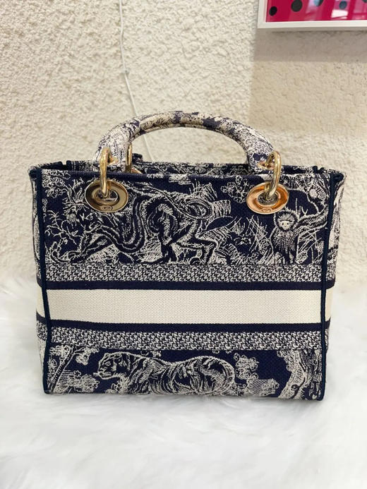 Dior 黑色 茹伊印花拼刺绣logo 帆布  五格 动物图案 戴妃包 商品图1