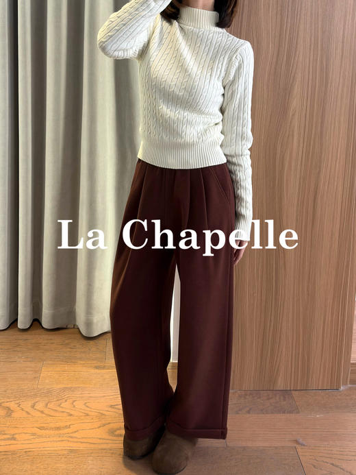 天猫同步【垂感毛呢裤】拉夏贝尔/La Chapelle松紧腰压褶卷边休闲裤女厚实有型垂坠感绵羊毛长裤新款 商品图6