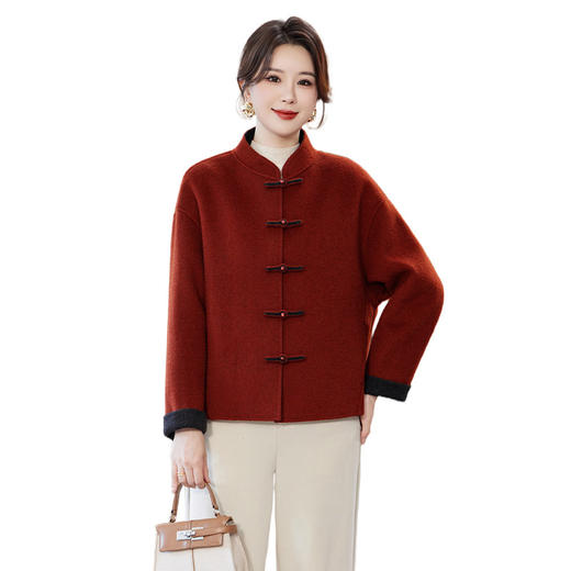 秋冬新款双面呢纯羊毛大衣复古中国风小个子女式纯色立领上衣外套 商品图4