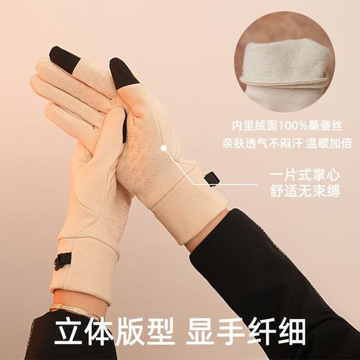 丁摩秋冬新款真丝手套一片式掌心内里绒面100%桑蚕丝双指触屏手套ALW167 商品图1