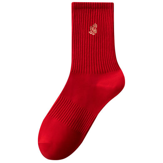 丁摩100%棉本命年红袜子男女秋冬款纯棉中筒袜新年结婚礼盒装四组装ALW3019 商品图4