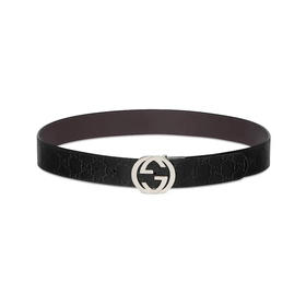 【四】GUCCI 古驰 男士Signature牛皮革双面腰带 黑色 473030 CWCWN 1070
