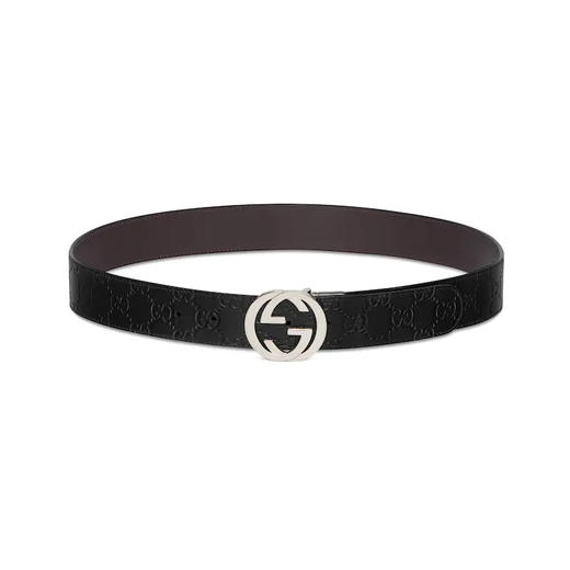 【四】GUCCI 古驰 男士Signature牛皮革双面腰带 黑色 473030 CWCWN 1070 商品图0