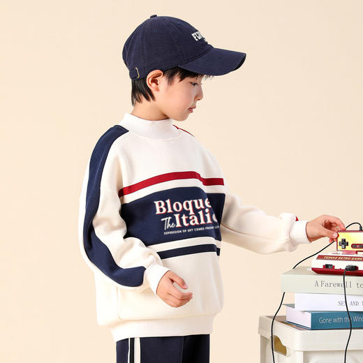 贝田2024新款冬季男童加绒卫衣半高领一体绒儿童加厚酷帅炸街上衣 商品图0