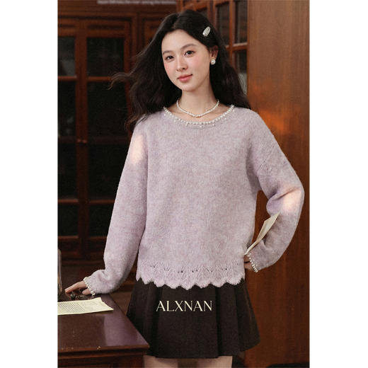 鹿向南「碎冬手记」冬季新款慵懒风紫色毛衣女高级气质针织衫上衣 商品图2