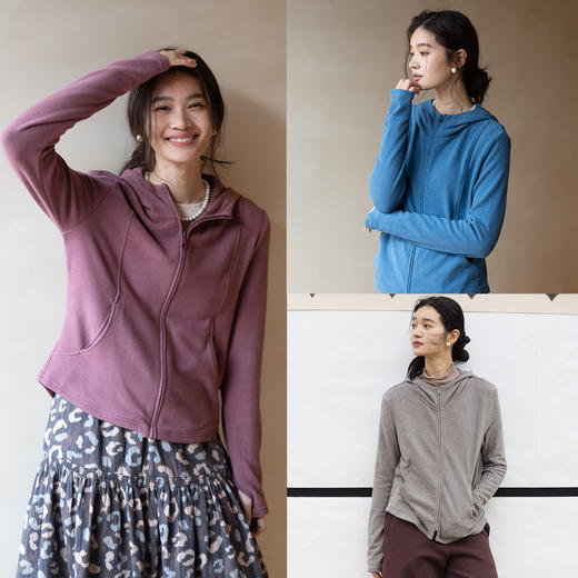 特绽放704朵/暖宝宝·德绒双面连帽显瘦开襟卫衣女冬保暖加厚上衣 商品图1