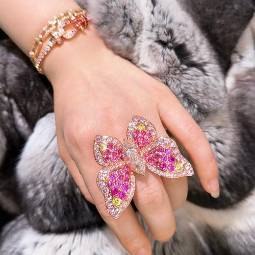 GAONAS  粉蝶仙 时尚粉色蝴蝶开口戒指11732JP 商品图3