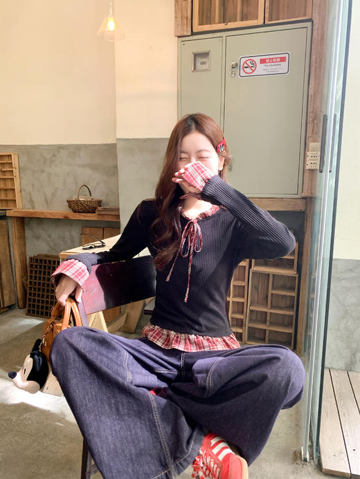 <曾小咸推荐>现货秒杀 ！微信超特价！韩系假两件格子t恤 日常149.99 立减80 秒杀69.99！！ 商品图10