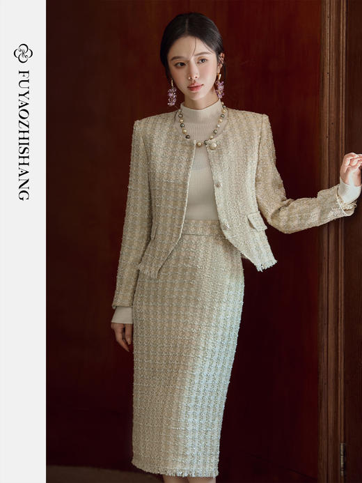 IWY/扶摇系列 复古西服套装秋冬名媛小香风穿搭粗花呢加厚西装两件套FYCS718 商品图3