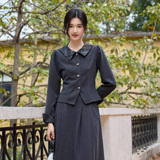 奢姿大码女装2025冬季胖妹妹时尚格纹翻领外套胖妹妹气质通勤上衣9954294414A 商品图2