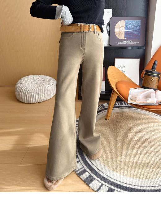 秋冬密密绒牛仔裤女 修身提臀高腰显瘦微喇叭裤 商品图2