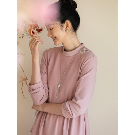 牧衣游原创 手工刺绣棉质连衣裙女新款宽松简约文艺针织长裙 绮思 商品图1