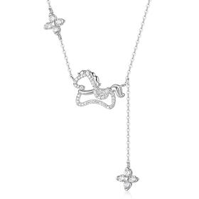 【马年限定】 卡蒂罗KADER 马上幸运项链 本命年新中式国潮轻奢原创小众设计流苏四叶草通勤百搭生肖锁骨链 好运 项链 女款 银色 礼盒款