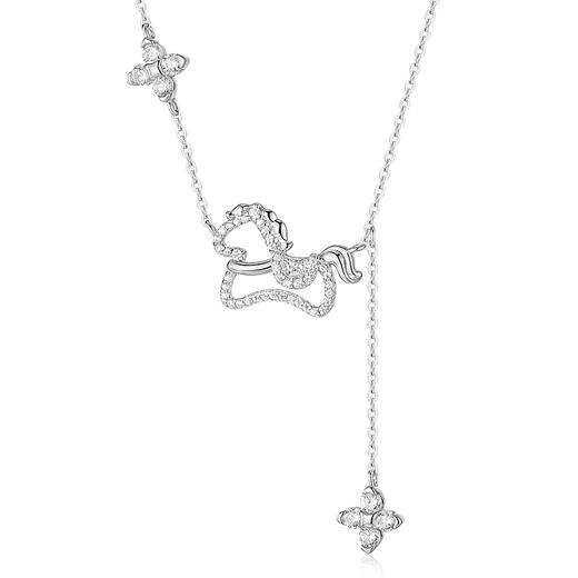 【马年限定】 卡蒂罗KADER 马上幸运项链 本命年新中式国潮轻奢原创小众设计流苏四叶草通勤百搭生肖锁骨链 好运 项链 女款 银色 礼盒款 商品图0