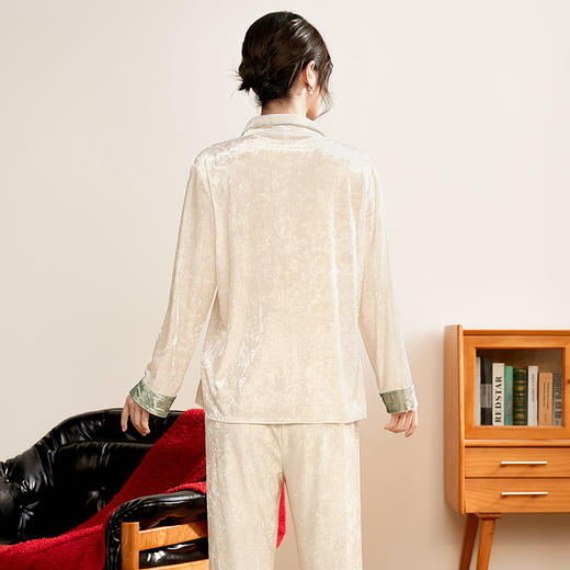 J1-【轻奢金丝绒】润微女士家居服女优雅舒适高级感秋季长袖可外穿睡衣女  柔光铃兰/月光奏鸣 商品图7