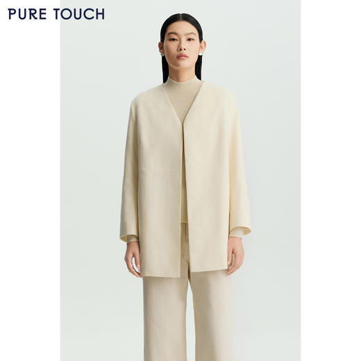商场同款PURE TOUCH女装26春夏新款v领短外套中长款直筒羊毛外套 商品图0