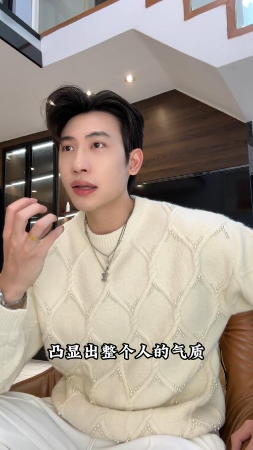 219SDSA男士秋冬新款痞帅男装慵懒风菱形珠子设计圆领毛衣百搭宽松 商品图0