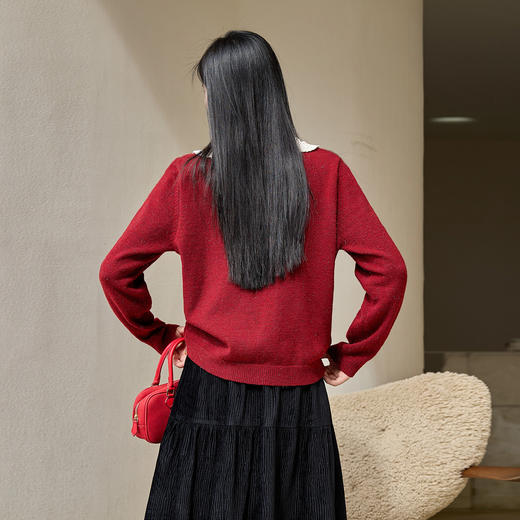 奢姿大码女装2025冬季时尚蕾丝娃娃领针织开衫胖妹妹气质减龄上衣9854691089 商品图3