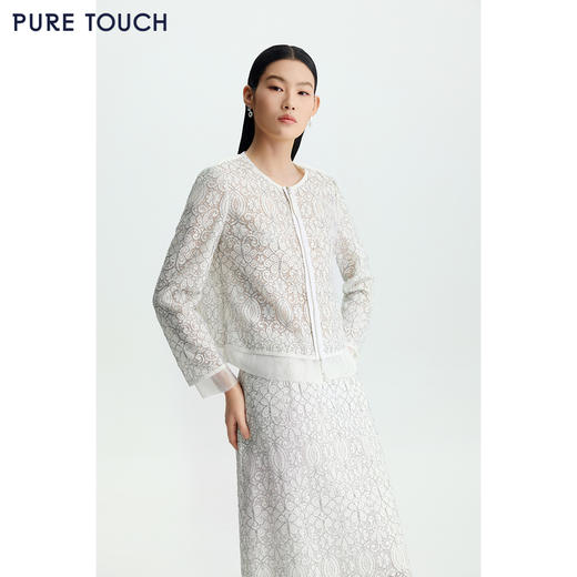 商场同款PURE TOUCH女装26春夏蕾丝短外套圆领拉链门襟棉混纺上衣 商品图0