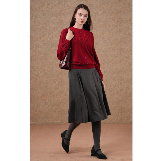 乔万尼针织宫廷风衬衫长袖喜宴红色复古EI3M270 商品图2