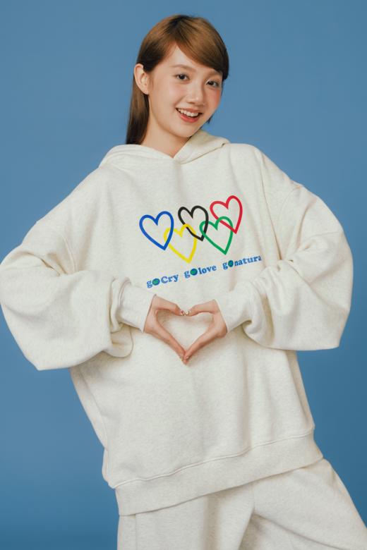 CryingCenter 爱心五色环去爱去哭加薄绒戴帽宽松卫衣 商品图3