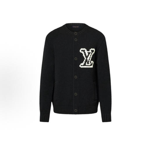 L-S Logo嵌花黑色羊毛开衫 商品图0