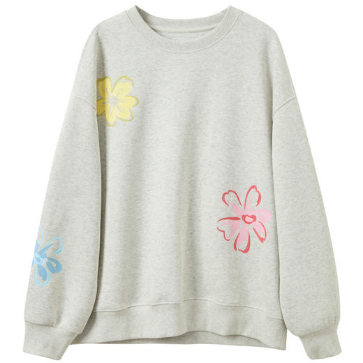 三彩2026春季新款花朵印花卫衣套头衫宽松休闲落肩袖上衣M 商品图4