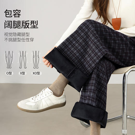 【12/31新品】熙世界美式复古格纹阔腿裤加绒加厚女秋冬慵懒休闲直筒毛呢长裤子 商品图1