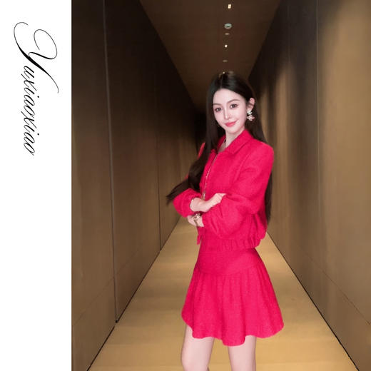 余潇潇【瑰丽绮梦】气质羊毛混纺小香风短外套&方领吊带上衣&短半裙 商品图2