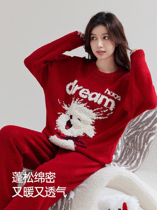 JL9261内茵新年红半边绒卡通小狗家居服套装 商品图2