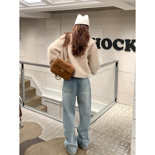 <曾小咸推荐>韩系高腰复古浅蓝直筒牛仔裤 商品图4