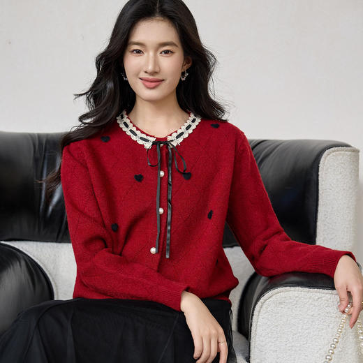 奢姿大码女装2025冬季胖妹妹时尚爱心刺绣针织衫气质显瘦休闲上衣9854669950 商品图2