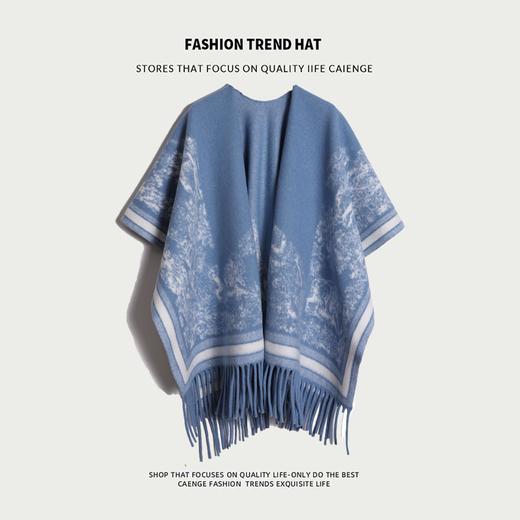 【西北风百分百羊毛披肩斗篷】抗起球加厚开叉披肩女秋冬季超大斗篷塞里木湖保暖空调披风 商品图3