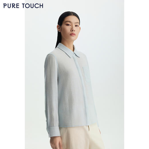 商场同款PURE TOUCH女装26春夏绵羊毛长袖衬衫翻领暗门襟通勤衬衫 商品图4